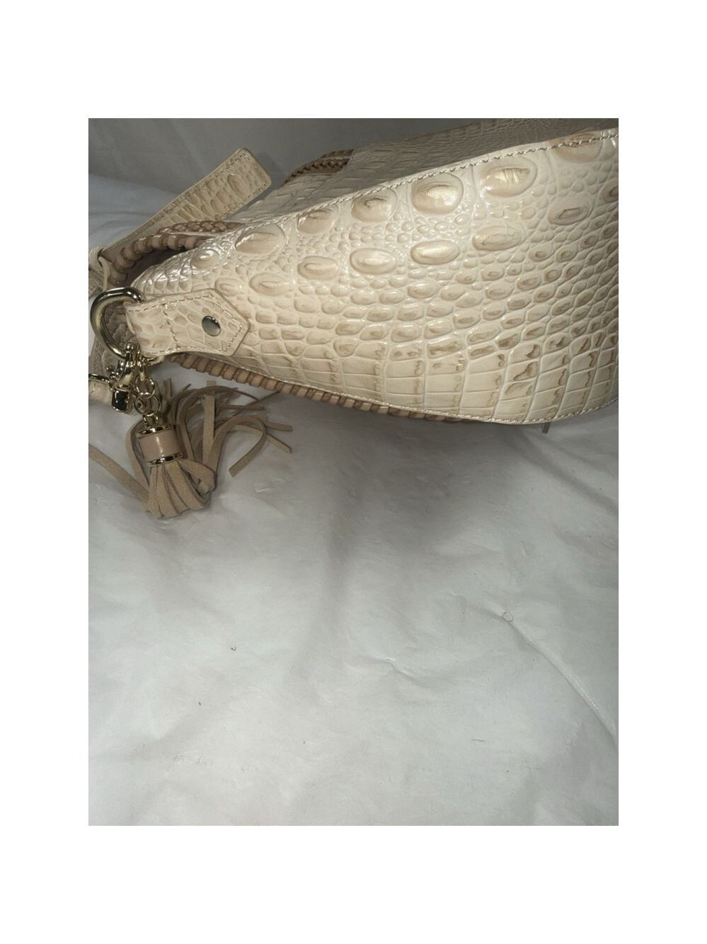 SUNGLOW DALTON Brahmin SONNY Ivory Sand WHIPSTITCH Flap SADDLE BAG Crossbody - Picture 4 of 15